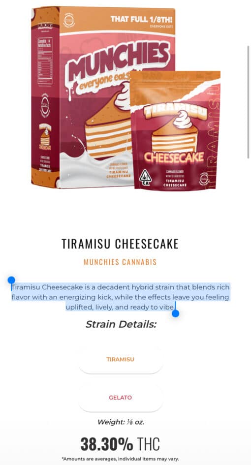 TiRAMISU CHEESECAKE 3.5g (MUNCHIES) 38%THC HYBRID 🔥🔥 - Image 3