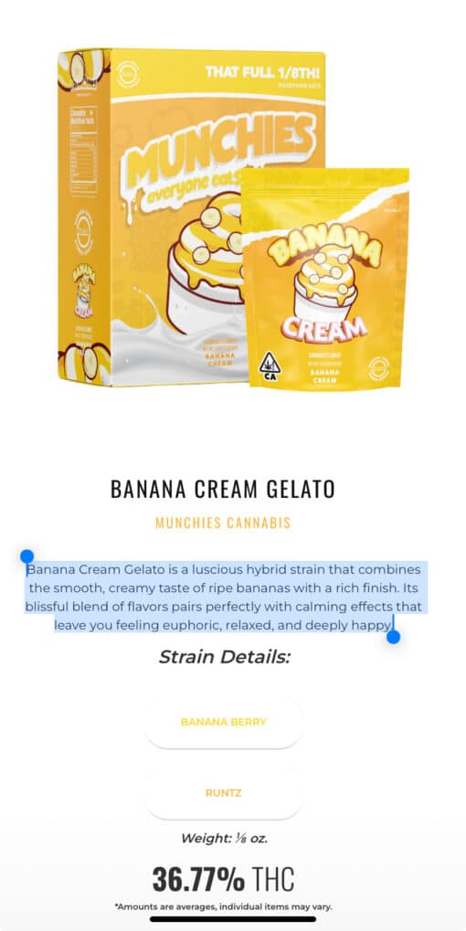 BANANA CREAM GELATO 3.5g (MUNCHIES)HYBrID 36%THC - Image 2
